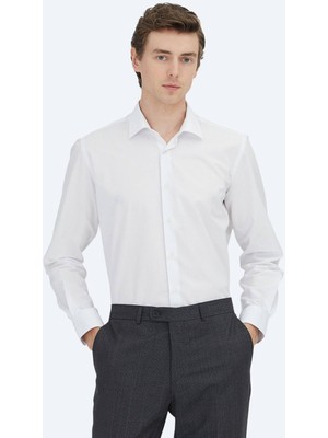 Kip Kırık Beyaz Regular Fit Dokuma Klasik Pamuk Karışımlı Gömlek