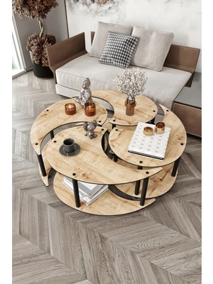 Ravilo Yin Yang 4'lü Orta Sehpa Meşe 90 cm