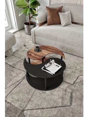 Ravilo Yin Yang 2'li Orta Sehpa Siyah Ceviz