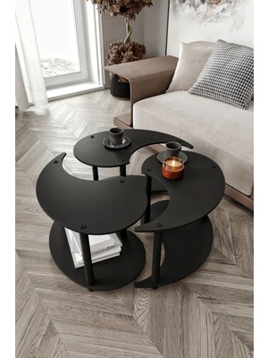 Ravilo Yin Yang 3'lü Orta Sehpa Siyah