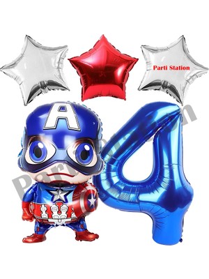 Parti Station Kaptan Amerika Temalı Doğum Günü Balon Seti – Yıldız Balon, Kaptan Amerika Balon, Rakam Balon