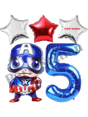 Parti Station Kaptan Amerika Temalı Doğum Günü Balon Seti – Yıldız Balon, Kaptan Amerika Balon, Rakam Balon