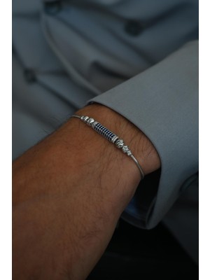 Frnch 925 Ayar Gümüş Italyan Model Lacivert Zirkon Taşlı Gümüş Renk Erkek Bileklik FRJ12356-3356-L