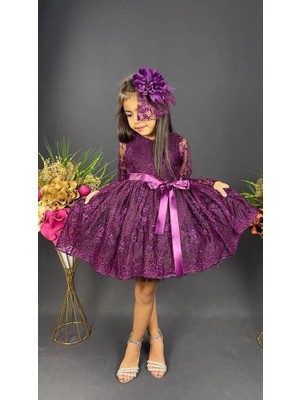 Vestitino Kız Çocuk Dantelli Mürdüm Elbise