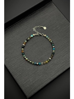 Frnch 925 Ayar Gümüş ve Akik Doğal Taşlı Çok Renkli Erkek Bileklik FRJ12334-3334-CK2