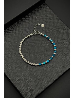 Frnch 316L Çelik ve Apatit Doğal Taşlı Mavi Renk Erkek Bileklik FRJ12360-3360-M