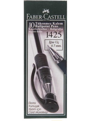 Faber Castell 1425 Siyah Tükenmez Kalem 10'lu Kutu 0.7 mm İğne Uç Renk: Siyah