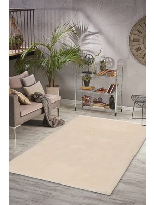 Valery Home Comfort  Düz Saçaklı Peluş Halı Bej