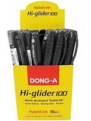 Halsa Donga Tükenmez Kalem Hi Glider 100 1.0mm Hibrit Siyah 50'li Paket