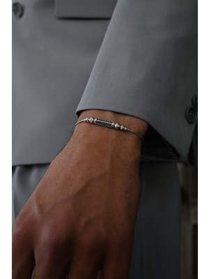 Frnch 925 Ayar Gümüş Italyan Model Siyah Zirkon Taşlı Gümüş Renk Erkek Bileklik FRJ12356-3356-S