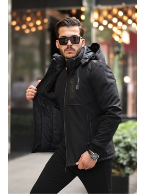 Gm Giyimarket Outdoor Su,soğuk,rüzgar Geçirmez,kapitone,ıçi Kürklü,elyaf Dolgulu,softshell Erkek Montu