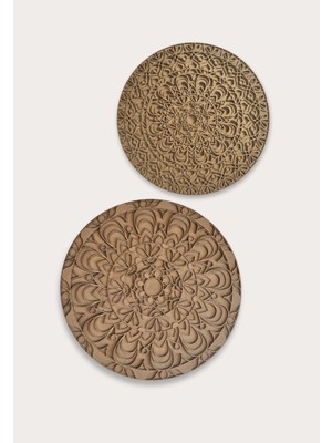 Aluradeco 2'li Ahşap Mandala Seti Ham Ahşap Çok Katmanlı, 35 cm + 38 Cm, Bohem ve Iskandinav Duvar Dekoru