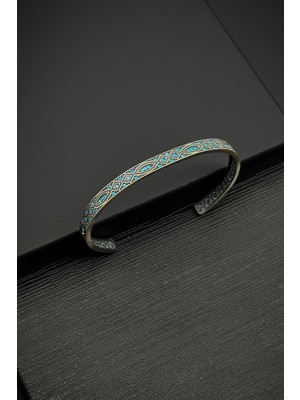 Frnch 925 Ayar Gümüş Zirkon Taşlı Turkuaz Renk Erkek Bileklik FRJ12202-3202-M