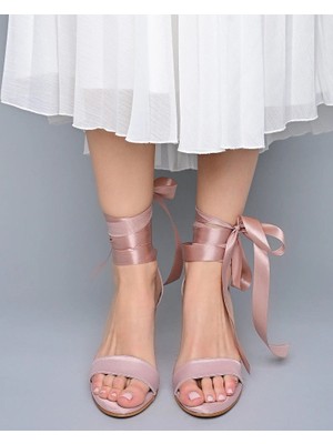 Saten Allık Pembesi Topuklu Ayakkabı