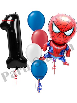 Parti Station Spiderman Temalı Yaş Doğum Günü Balon Seti – Rakam Balon + Folyo Spiderman Balon + Parti Balonları