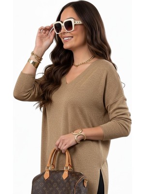 Lavella Kadın V Yaka Yaka Simli Kazak 12815 BGL-ST04225