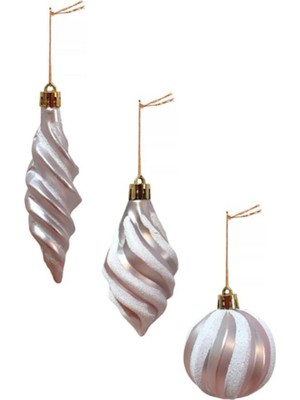 Empressco Soft Pembe, 6 Cm, 3'lü, Burgulu, Renkli Yılbaşı Ağaç Süsleri Seti