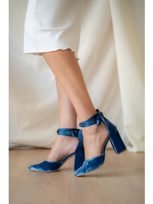 Niagara Mavisi Kadife Gelin Ayakkabısı