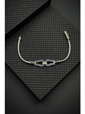 Frnch 925 Ayar Gümüş Italyan Model Lacivert Zirkon Taşlı Erkek Bileklik FRJ12614-3614-L