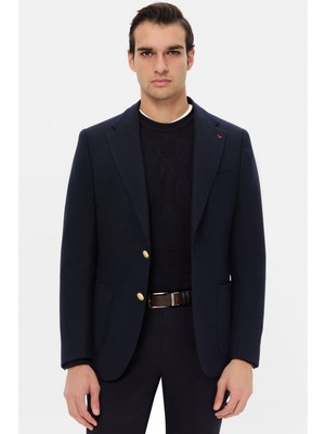 D'S Damat Ds Damat Regular Fit Lacivert Armürlü Kumaş Ceket
