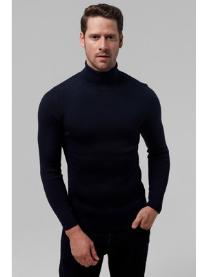 Twn Slim Fit Lacivert Rib Örgü Kazak 5EC0606317641