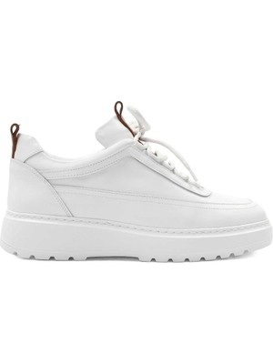 Celal Gültekin Erkek Beyaz Bağcıklı Kalın Tabanlı Deri Sneaker