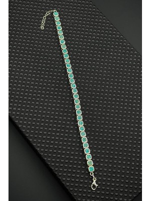 Frnch 925 Ayar Gümüş Turkuaz Doğal Taşlı Gümüş Renk Erkek Bileklik FRJ12678-3678-M