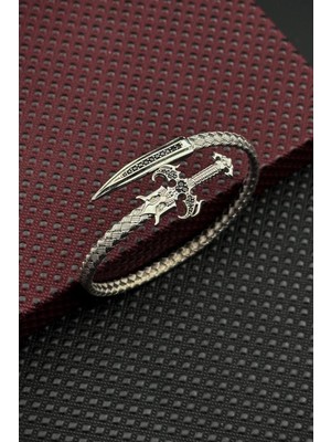 Frnch 925 Ayar Gümüş Kılıç Figürlü Gümüş Renk Erkek Bileklik FRJ12613-3613-A2