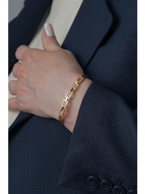 Frnch Zirkon Taşlı Altın Renk Kadın Kelepçe Bileklik FRJ12436-3436-G