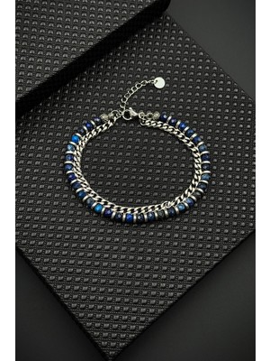 Frnch 316L Çelik ve Lapis Lazuli Doğal Taşlı Lacivert Renk Erkek Bileklik FRJ12527-3527-L
