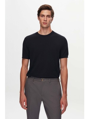 Twn Slim Fit Lacivert Düz Örgü T-Shirt 5EF060638904M