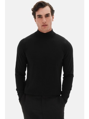 D'S Damat Ds Damat Regular Fit Siyah Düz Örgü Kazak 5HF062436275M