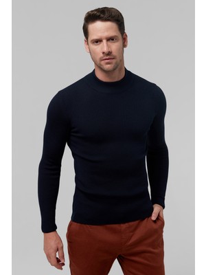 Twn Slim Fit Lacivert Rib Örgü Kazak 5EC0606317701