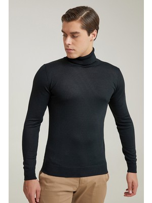 D'S Damat Ds Damat Regular Fit Siyah Düz Örgü Kazak 5HF0606320071