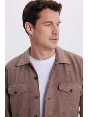 Tudors Erkek Regular Fit Rahat Kesim Kapaklı Çift Cep Kışlık Oduncu Açık Kahve Gömlek