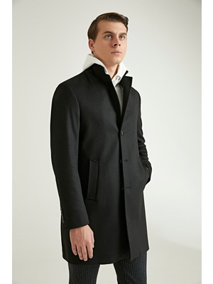 D'S Damat Ds Damat Regular Fit Siyah Düz Palto 5HF0800189033