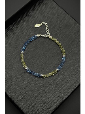 Frnch 925 Ayar Gümüş ve Swarovski Taşlı Sarı-Mavi Renk Erkek Bileklik FRJ12383-3383-SM