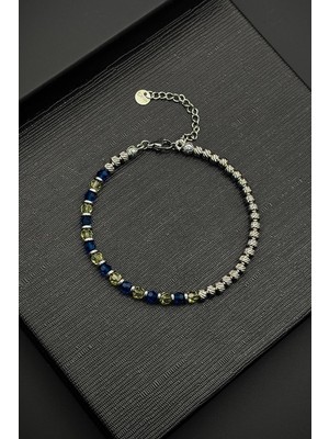 Frnch 316L Çelik ve Swarovski Taşlı Sarı-Lacivert Renk Erkek Bileklik FRJ12380-3380-SL