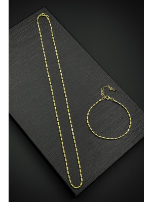 Frnch 925 Ayar Gümüş Italyan Model Altın Renk Erkek Bileklik/kolye Set FRJ12608-3608-G