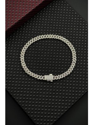 Frnch 925 Ayar Gümüş Beyaz Zirkon Taşlı Gümüş Renk Erkek Bileklik FRJ12683-3683-B