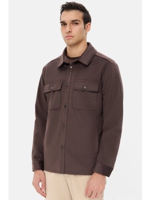 D'S Damat Ds Damat Regular Fit Kahverengi Düz Kadife Görünümlü Gömlek Mont 5HC073080021M