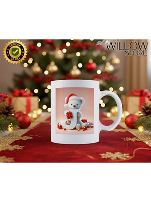 Willow Store Noel Ayıcık Temalı J Harfi Porselen Kupa Bardak,hediyelik,yılbaşı,isim Temalı,merry Christmas