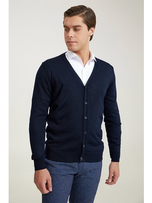 D'S Damat Regular Fit Lacivert Hırka Düz Desen ile Günlük Kullanıma Uygun