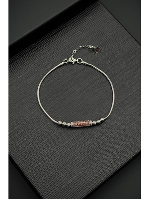 Frnch 925 Ayar Gümüş Italyan Model Turuncu Zirkon Taşlı Gümüş Renk Erkek Bileklik FRJ12356-3356-T