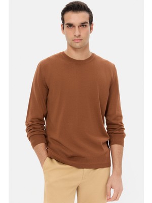 D'S Damat Ds Damat Regular Fit Tütün Düz Örgü Kazak 5HF062442004M