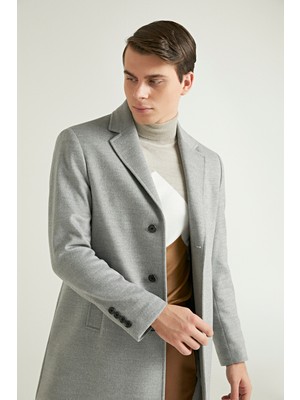 D'S Damat Erkek Regular Fit Gri Düz Palto %62 Polyester %33 Viskon %5 Elastan Düğmeli