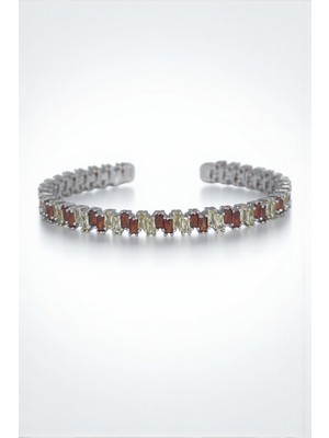 Frnch 925 Ayar Gümüş Sarı-Kırmızı Zirkon Taşlı Gümüş Renkli Erkek Bileklik FRJ12625-3625-SK