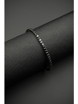 Frnch 925 Ayar Gümüş Zirkon Taşlı Siyah Renk Erkek Bileklik FRJ12520-3520-S