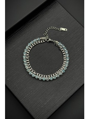 Frnch 316L Çelik ve Aqua Marine Doğal Taşlı Mavi Renk Erkek Bileklik FRJ12527-3527-M