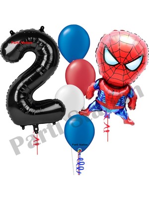 Parti Station Spiderman Temalı Yaş Doğum Günü Balon Seti – Rakam Balon + Folyo Spiderman Balon + Parti Balonları